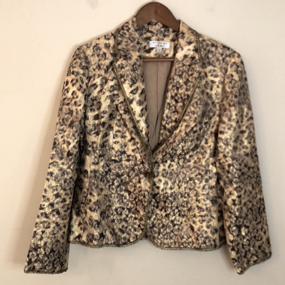 Bergamo Studio Vintage Blazer Gold & Brown ornate floral leopard print SZ 14 - Picture 12 of 12